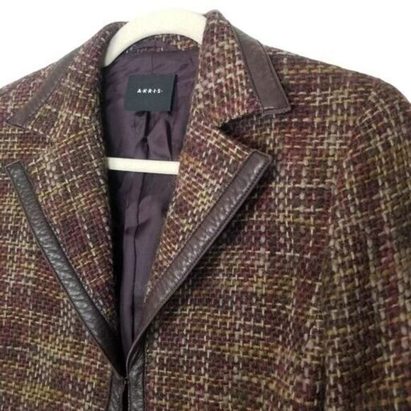 Arkis Womens Wool Alpaca Tweed Blazer Size 8 Leather Trim Dark Academia Career - Picture 4 of 10